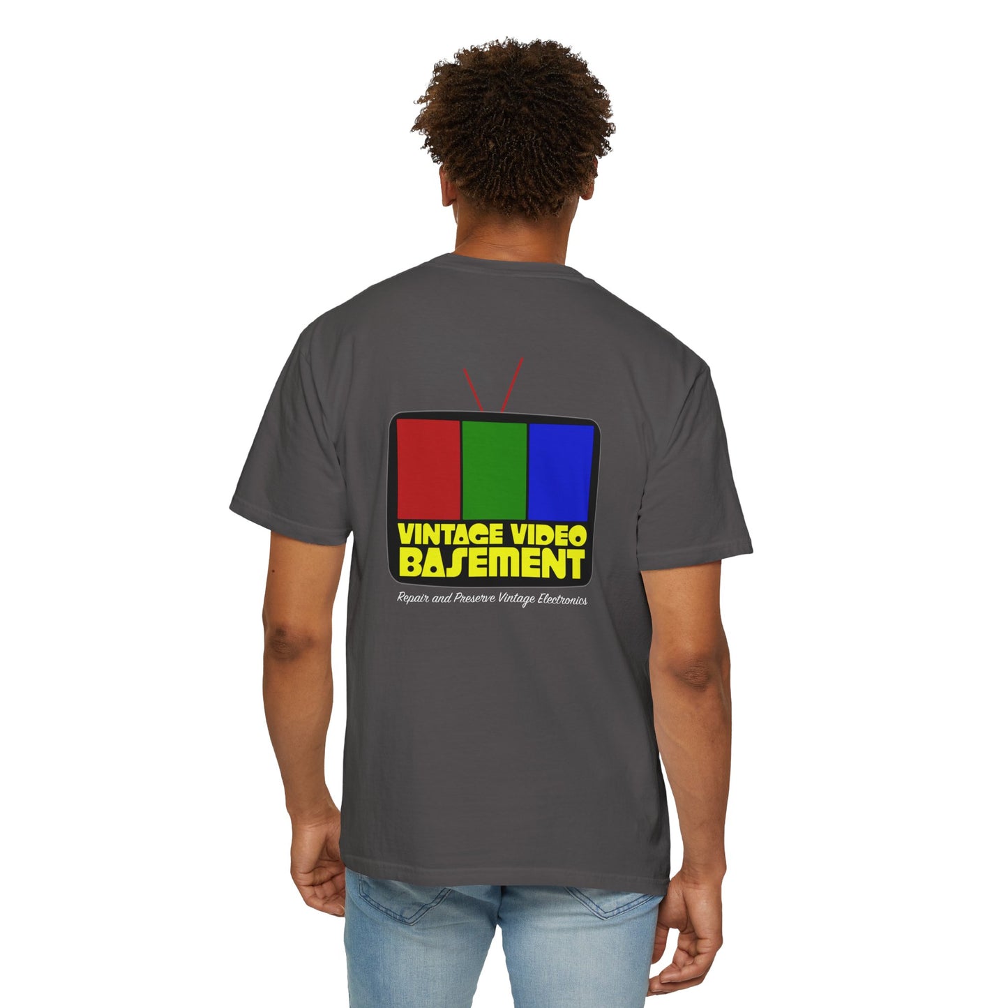 Vintage Video Basement Logo - Unisex Garment-Dyed T-shirt