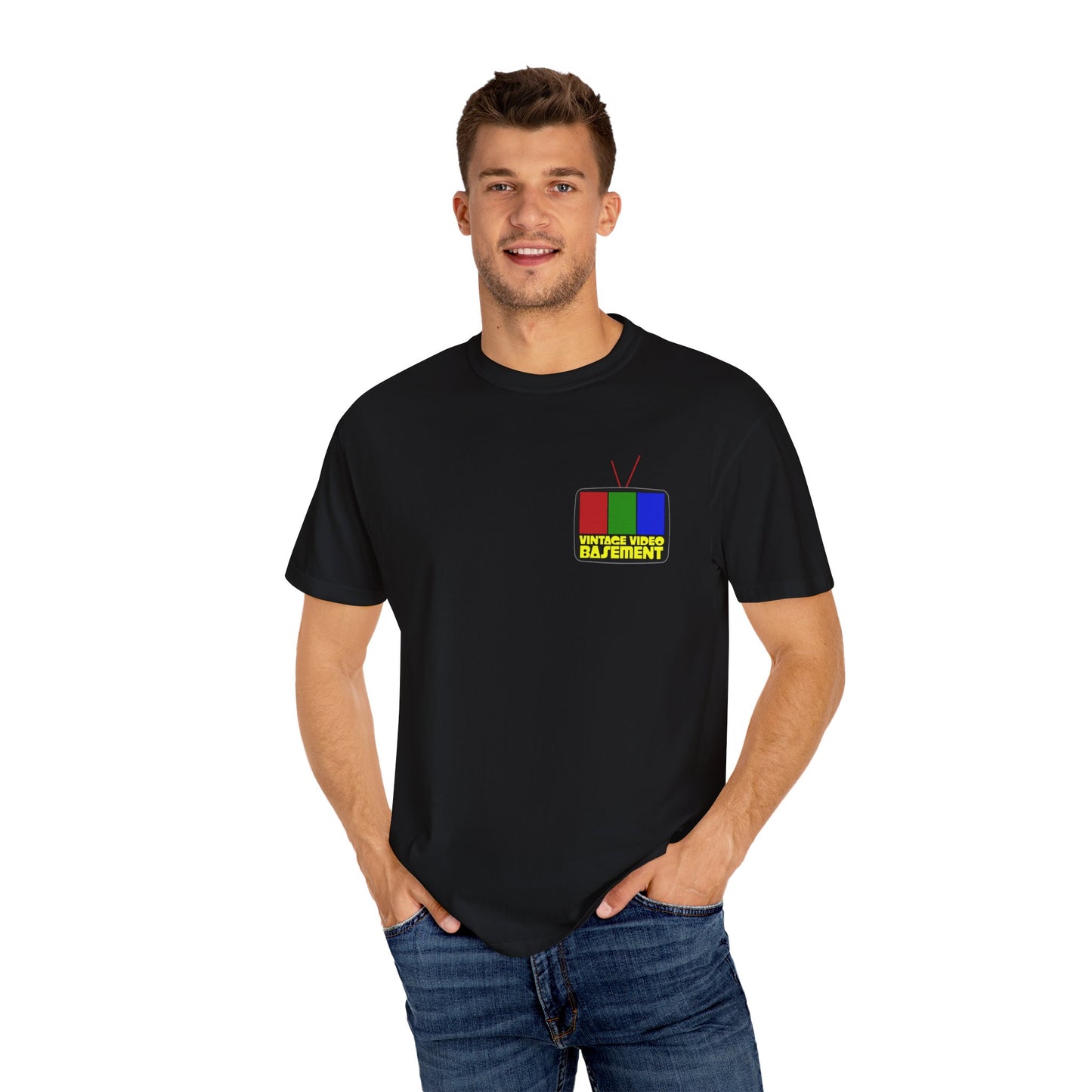 Vintage Video Basement Logo - Unisex Garment-Dyed T-shirt