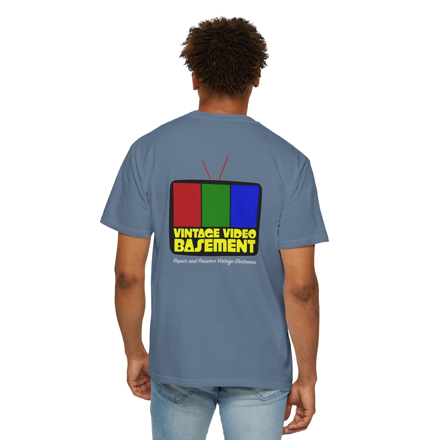 Vintage Video Basement Logo - Unisex Garment-Dyed T-shirt
