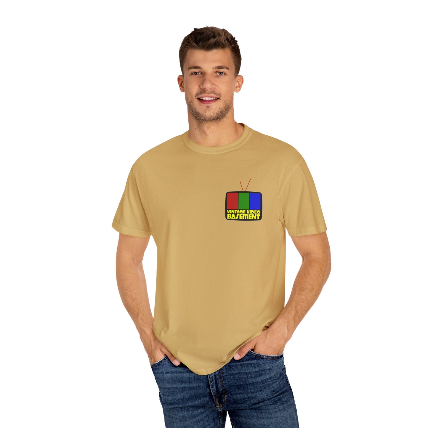Vintage Video Basement Logo - Unisex Garment-Dyed T-shirt