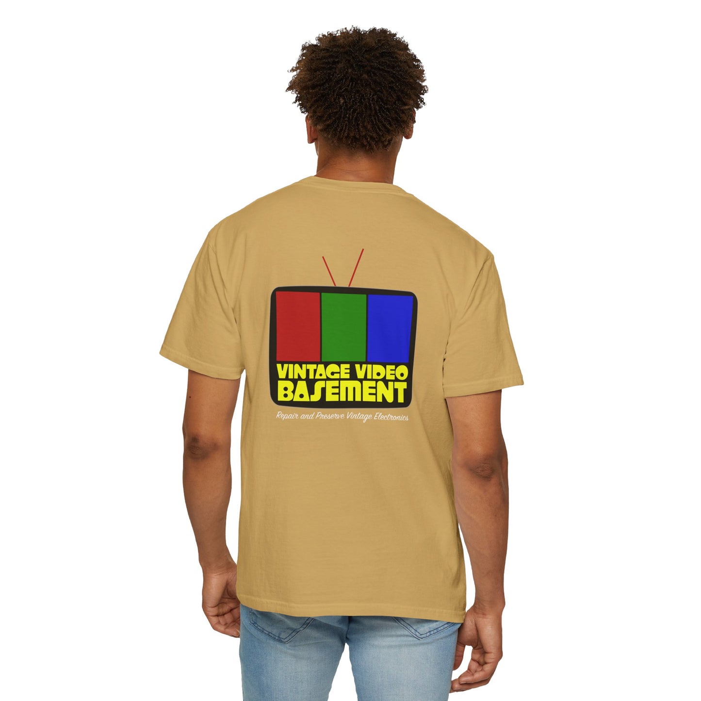 Vintage Video Basement Logo - Unisex Garment-Dyed T-shirt