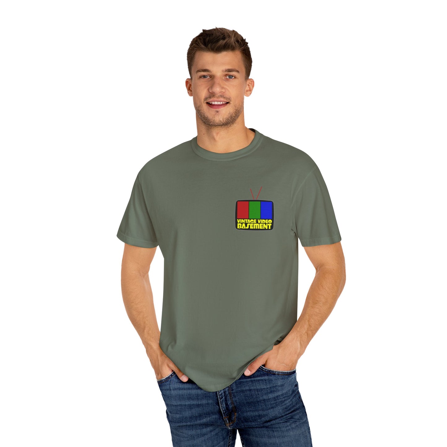 Vintage Video Basement Logo - Unisex Garment-Dyed T-shirt