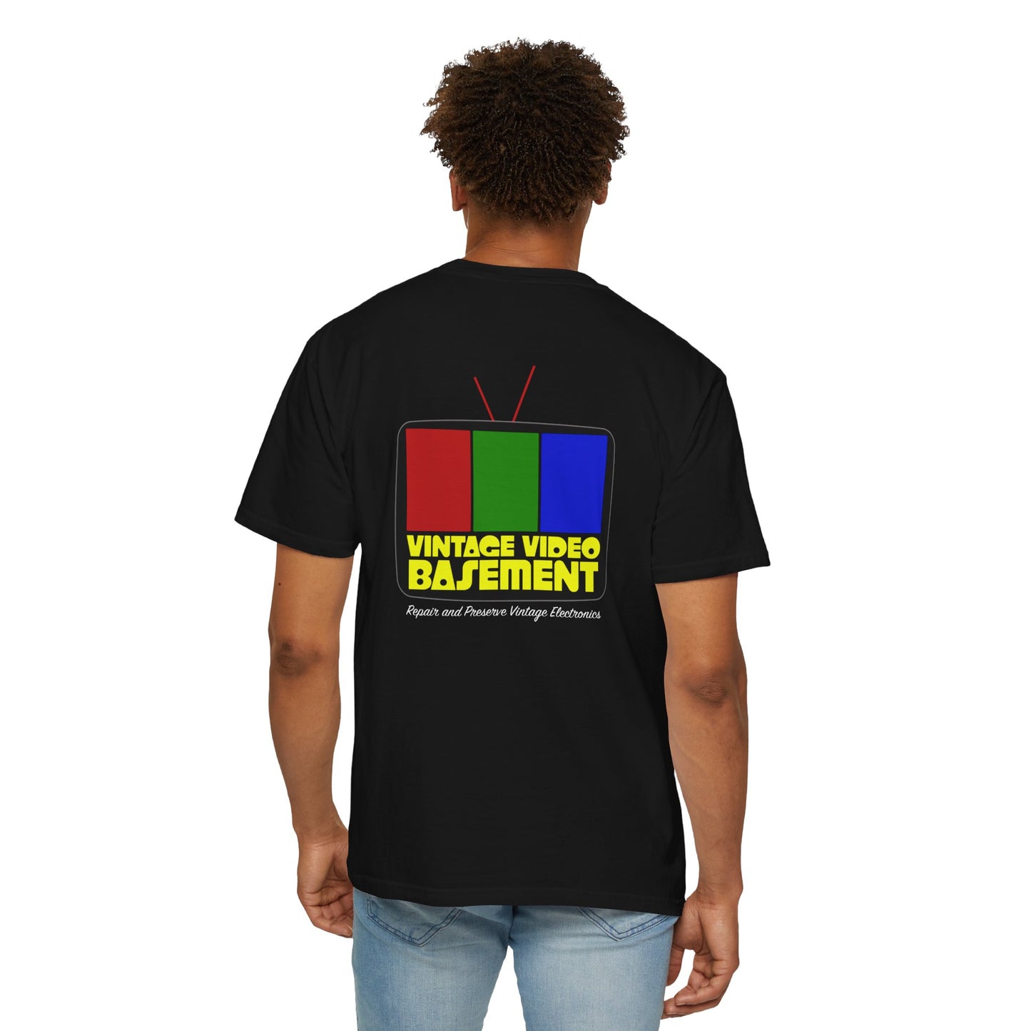 Vintage Video Basement Logo - Unisex Garment-Dyed T-shirt