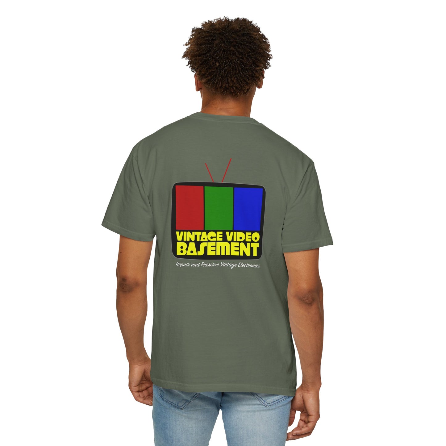 Vintage Video Basement Logo - Unisex Garment-Dyed T-shirt