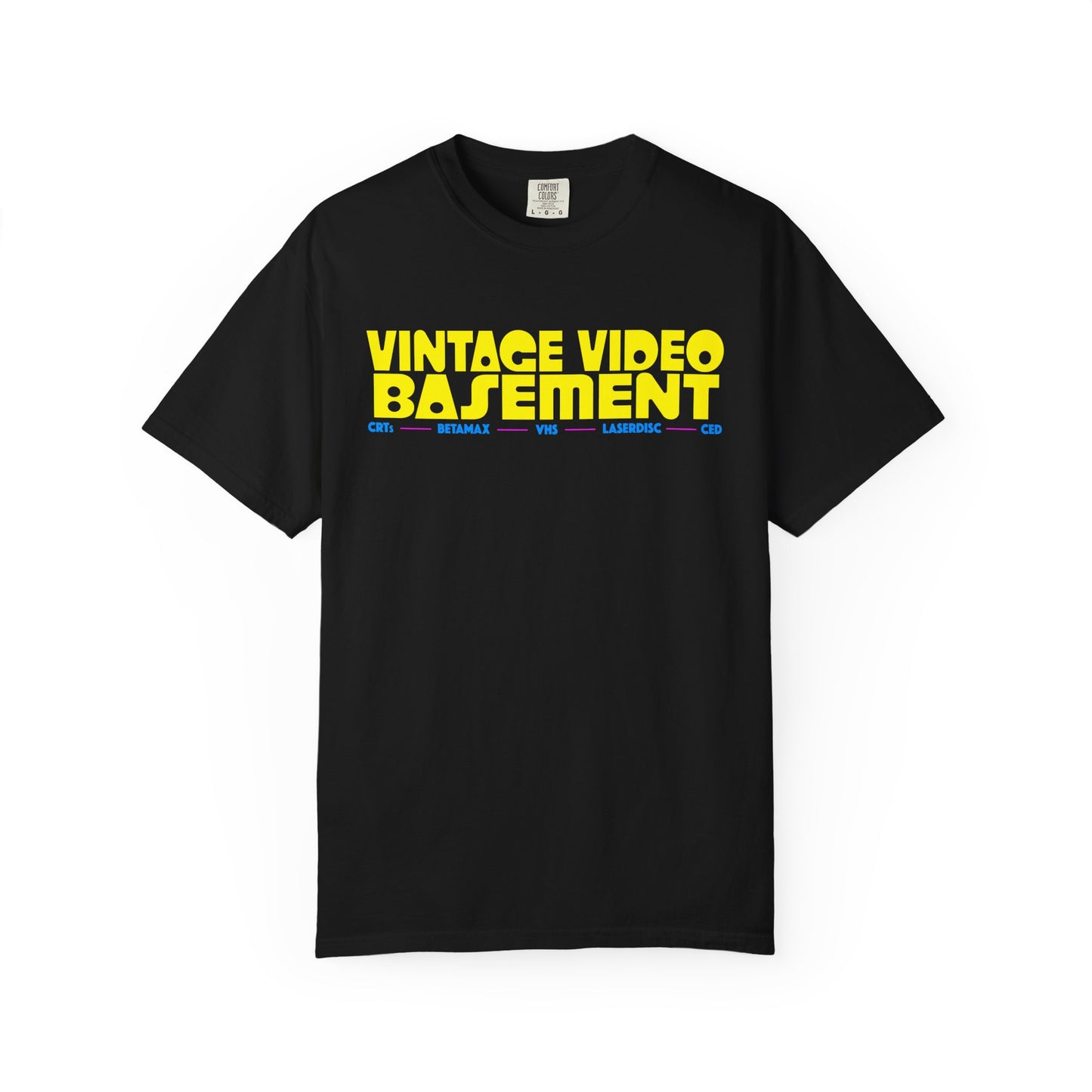 Vintage Video Basement Text (Unisex Garment-Dyed T-shirt)
