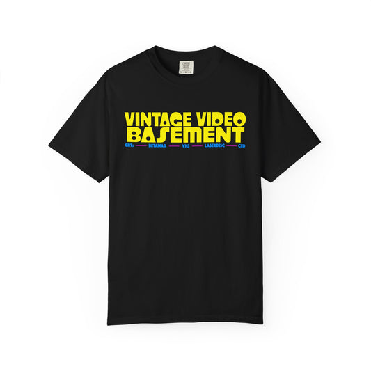 Vintage Video Basement Text (Unisex Garment-Dyed T-shirt)