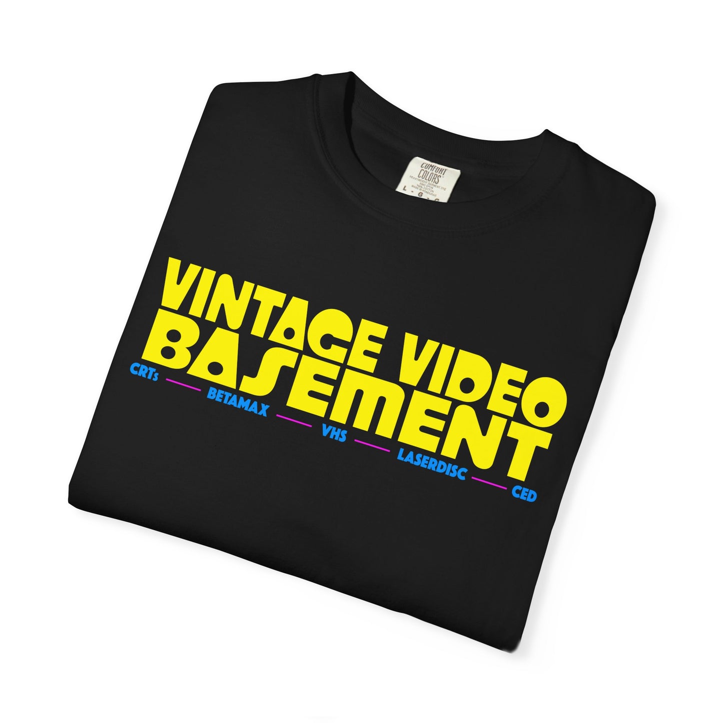 Vintage Video Basement Text (Unisex Garment-Dyed T-shirt)